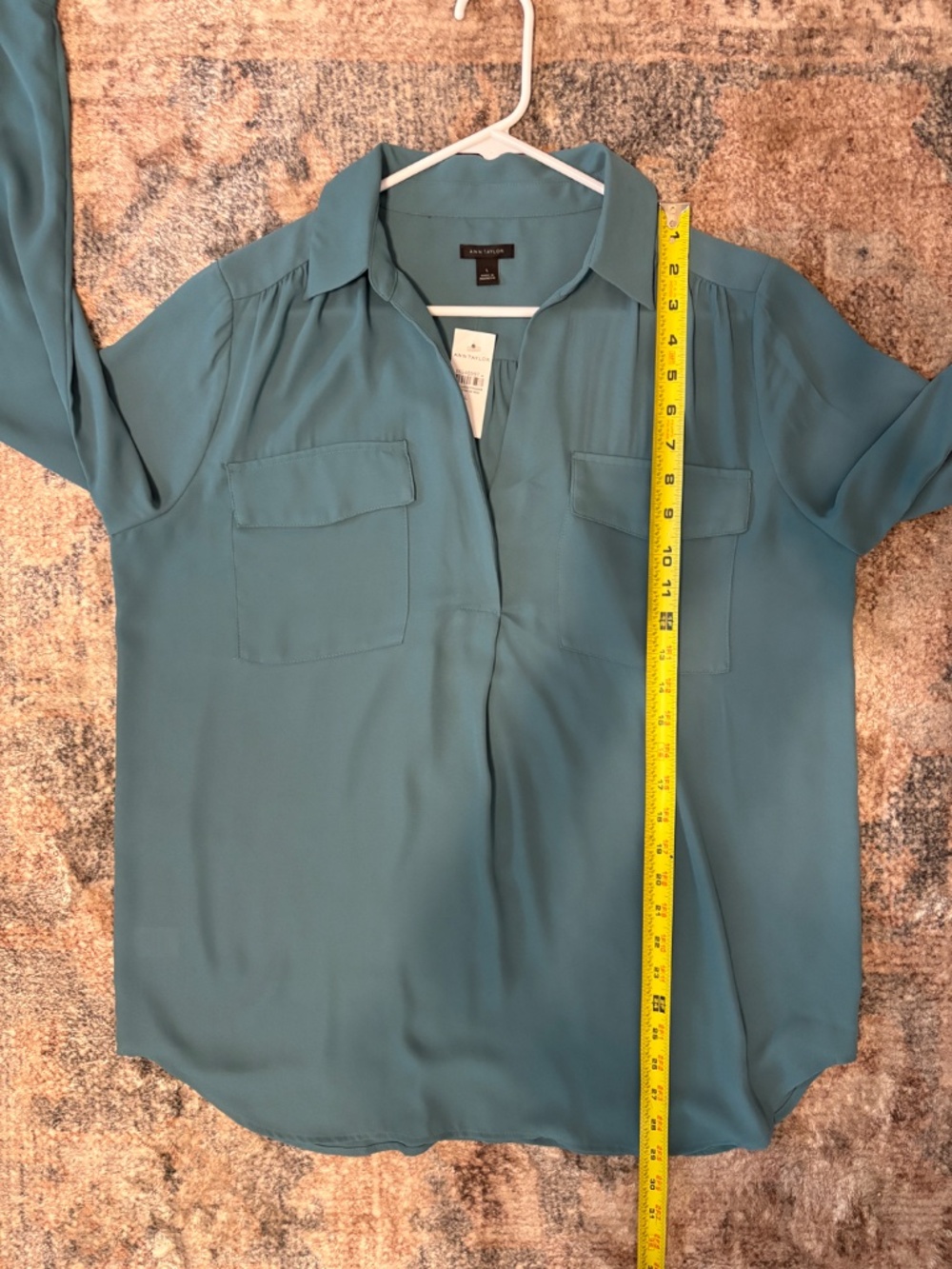 Ann Taylor Women's L/S Split-Neck Popover Camp Shirt Top Blouse L Teal NWT - Picture 8 of 9